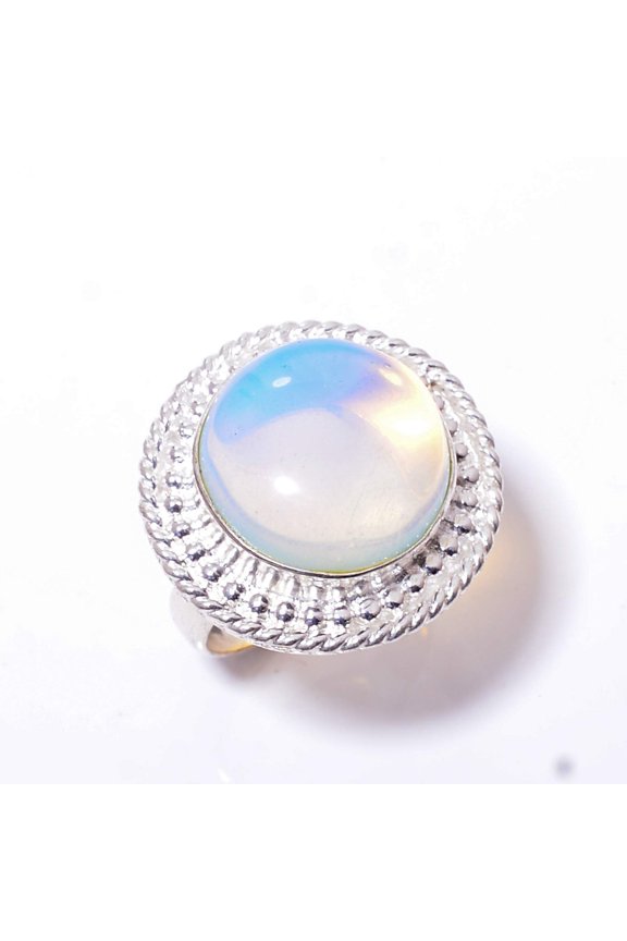 Milky Opal Gemstone 925 Sterling Silver Handmade Ring S.8.5 R49