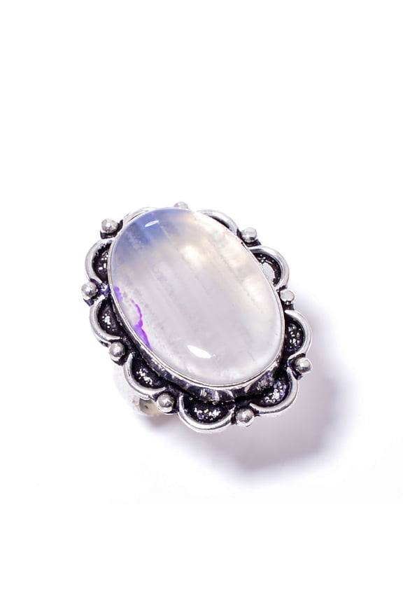 Milky Opal Gemstone 925 Sterling Silver Handmade Ring S.8 R105