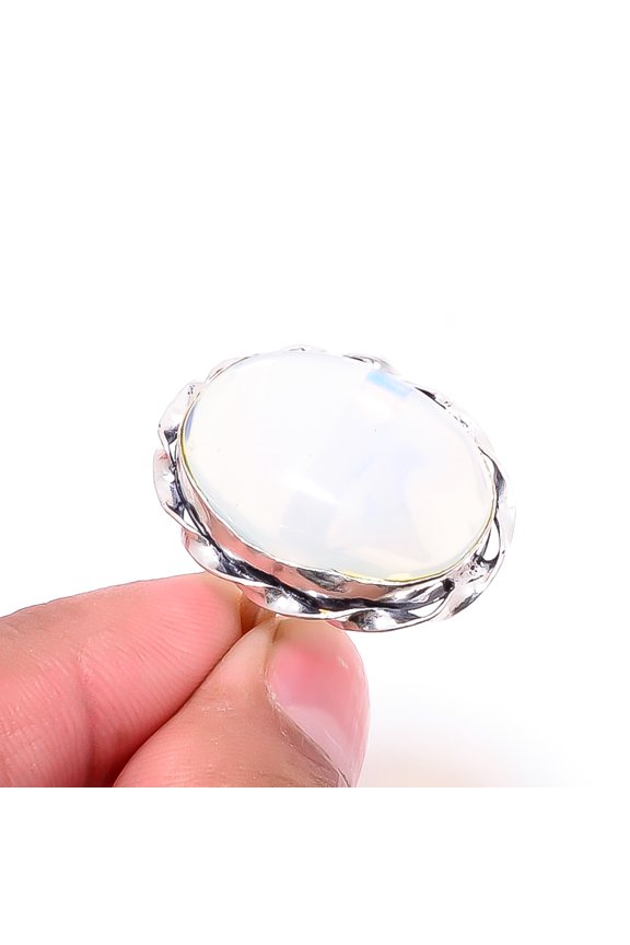 Milky Opal Gemstone 925 Sterling Silver Handmade Ring S.9 R26