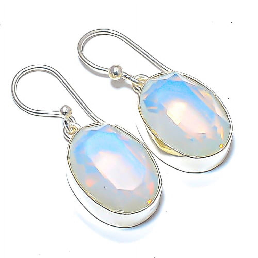 ZAM GEMS Milky Opal Handmade 925 Silver Plated Jewelry Earring 1.37" A350, Valentine's Day Gift, Birthday Gift, Beautiful Jewelry For Woman & Girls
