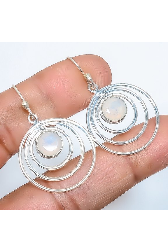 Milky Opal Handmade 925 Sterling Silver Earring 1.56" E1827-52, Handmade Jewelry, Dangle Earring