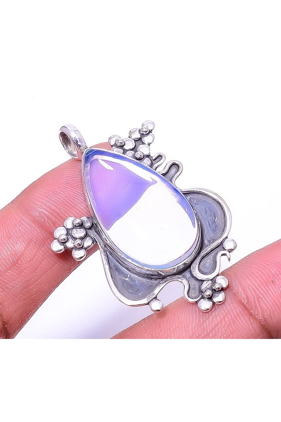 Milky Opal Oxidised Designer 925 Sterling Silver Pendant 1.76" P_9435_201_72