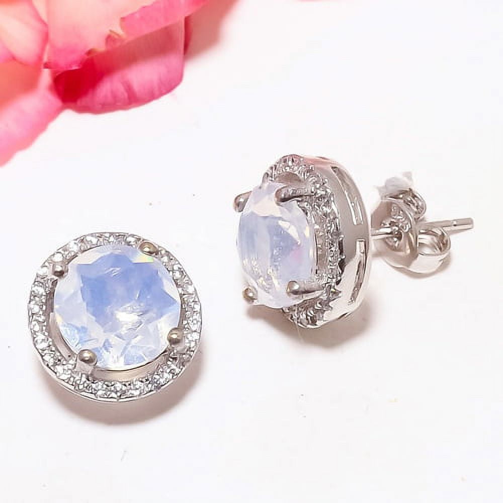 Milky Opal Rhodium Plated 925 Sterling Silver Push Back Earring Stnd. (691), Gemstone Silver Jewelry, New Year Sale, Valentin's Day Gift