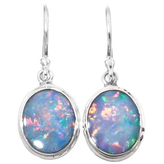Milky Oval Fiery Natural Australian Opal 925 Sterling Silver Earrings, 9/16"