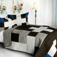 thumbnail image 1 of Milky Quartz - B - Vermicelli-Quilted Patchwork Geometric Quilt Set  Full & Queen Size - Gray, 1 of 1