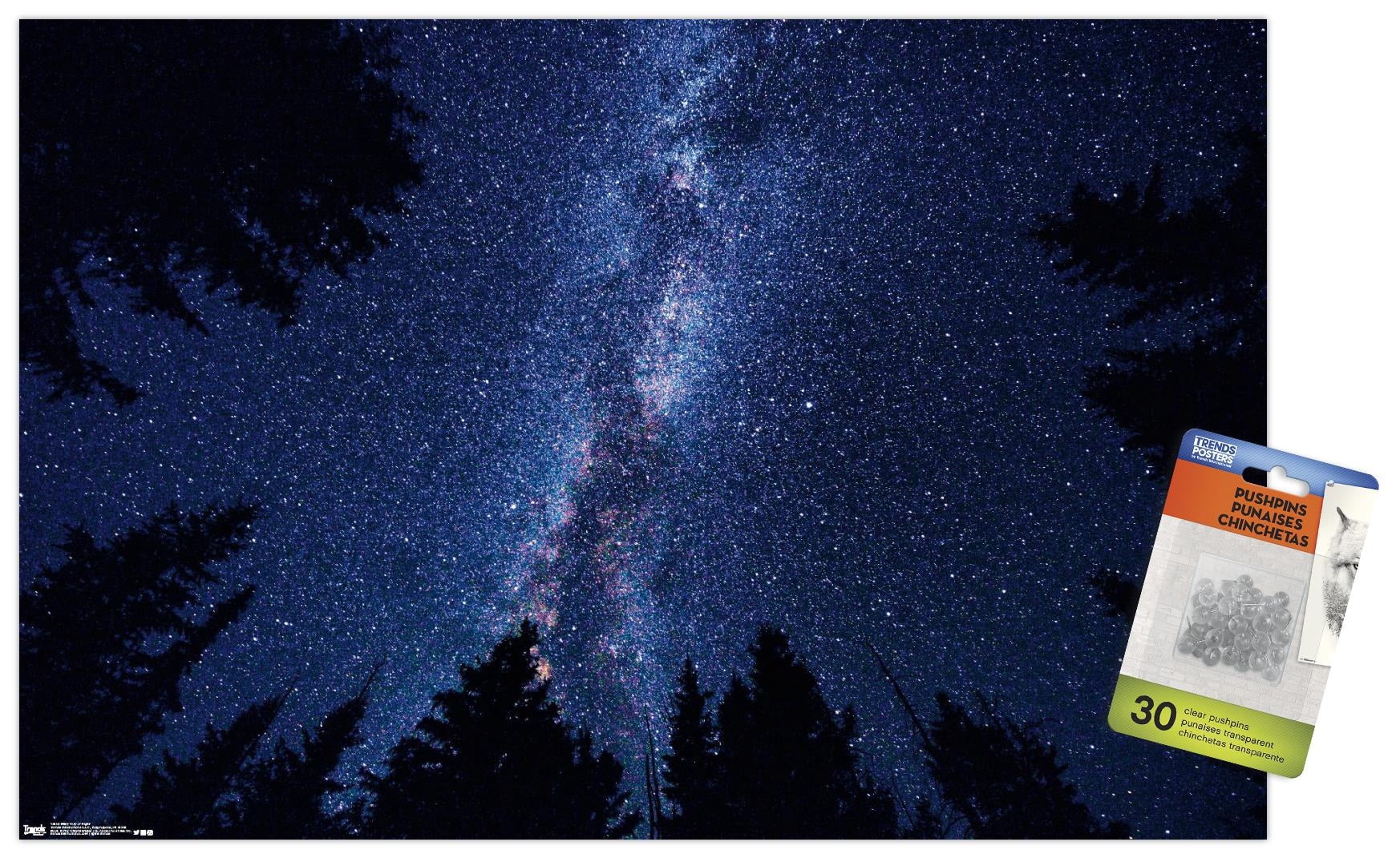 Milky Way At Night Wall Poster with Push Pins, 14.725" x 22.375"