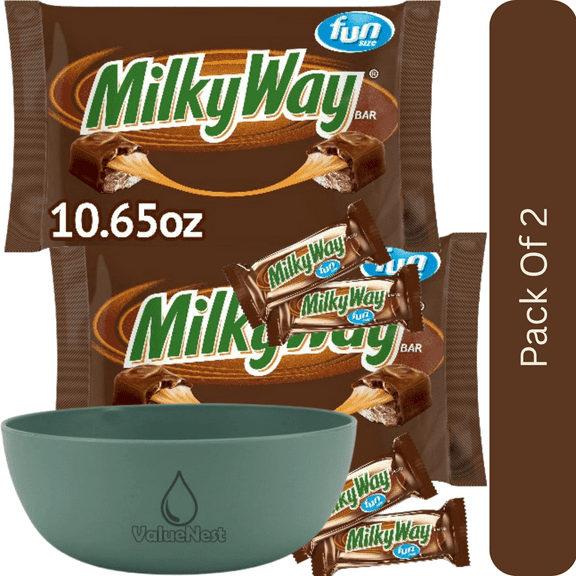 Milky Way Fun Size Milk Chocolate Candy Bars, 10.65 oz Bag with olive green bowl by ValueNest