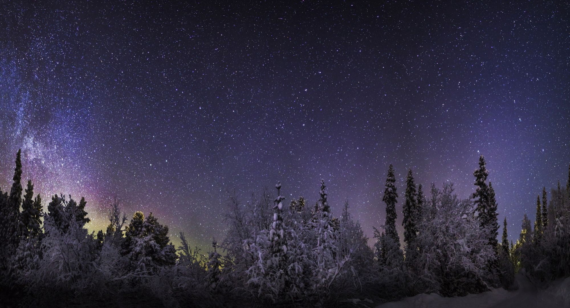 Milky Way Galaxy with Aurora Borealis or Northern lIghts Frozen landscape cold temperatures as low as -47 celsius Lapland Sweden Canvas Art - Panoramic Images (27 x 9)