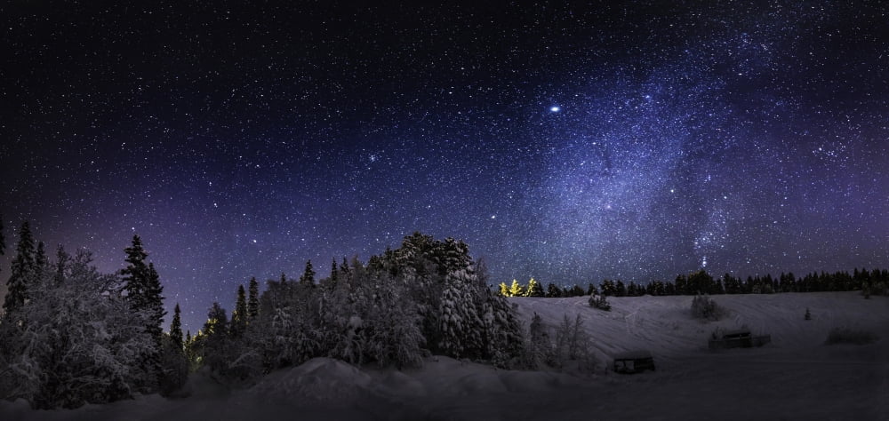 Milky Way Galaxy with Aurora Borealis or Northern lIghts Frozen landscape cold temperatures as low as -47 celsius Lapland Sweden Canvas Art - Panoramic Images (36 x 12)