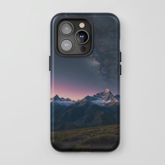 Milky Way Mountains For All iPhone Series Protective Phone Case Cosmic Landscape Dark Blue