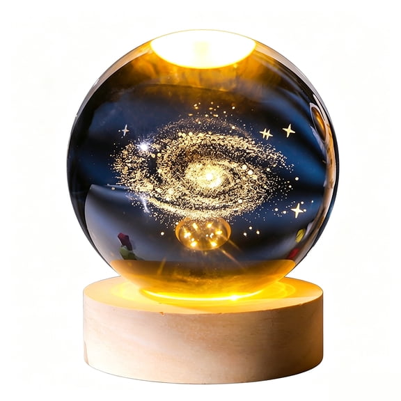 Milky Way Night Light, 3D Crystal Ball Night Light with Wooden Base, USB Powered LED Lamp, Color Changing Ambient Light for Bedroom Decor, Birthday Holiday Gift for Teens Adults