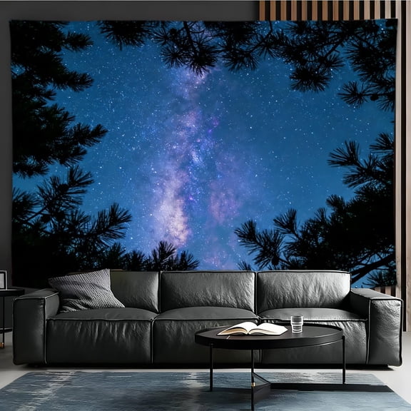 Milky Way Night Sky Tapestry, Starry Galaxy View Through Pine Trees Forest Canopy Tapestries, Aesthetic Wall Hanging Decor for Bedroom Living Room Dorm 30x40inch