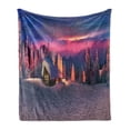 thumbnail image 1 of Milky Way Soft Flannel Fleece Blanket, Wild Alpine Scene with Cabin in the Woods Winter with Starry Skyline Illustration, Cozy Plush for Indoor and Outdoor Use, 50" x 70", Multicolor, by Ambesonne, 1 of 5