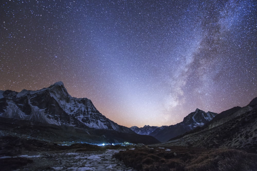 Milky Way and zodiacal light ove the Himalayas in eastern Nepal Canvas Art - Jeff DaiStocktrek Images (34 x 23)