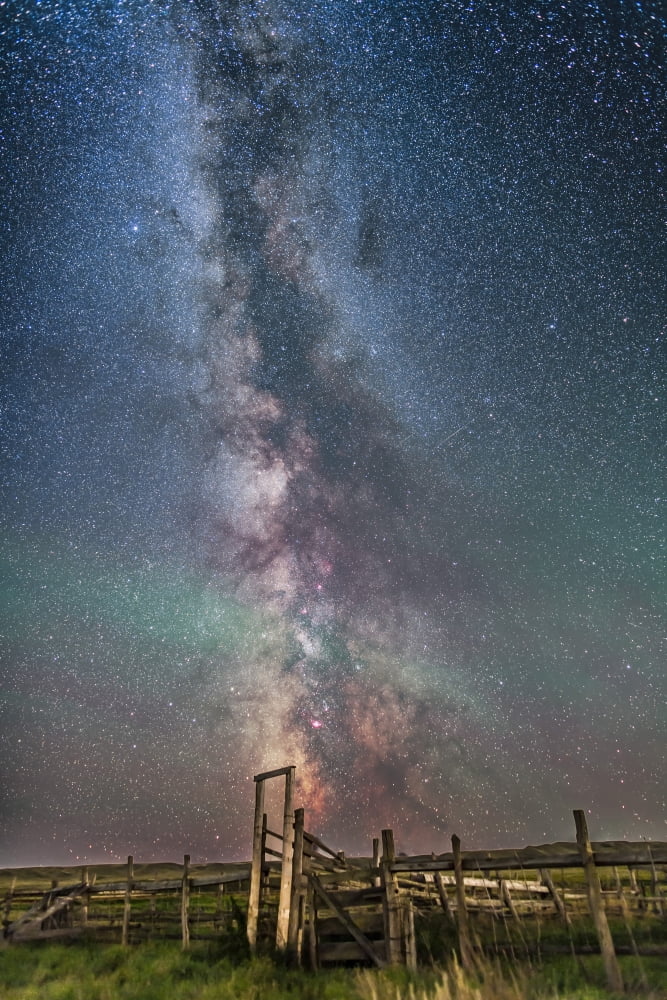 Milky Way over an old ranch corral Canvas Art - Alan DyerStocktrek Images (12 x 17)