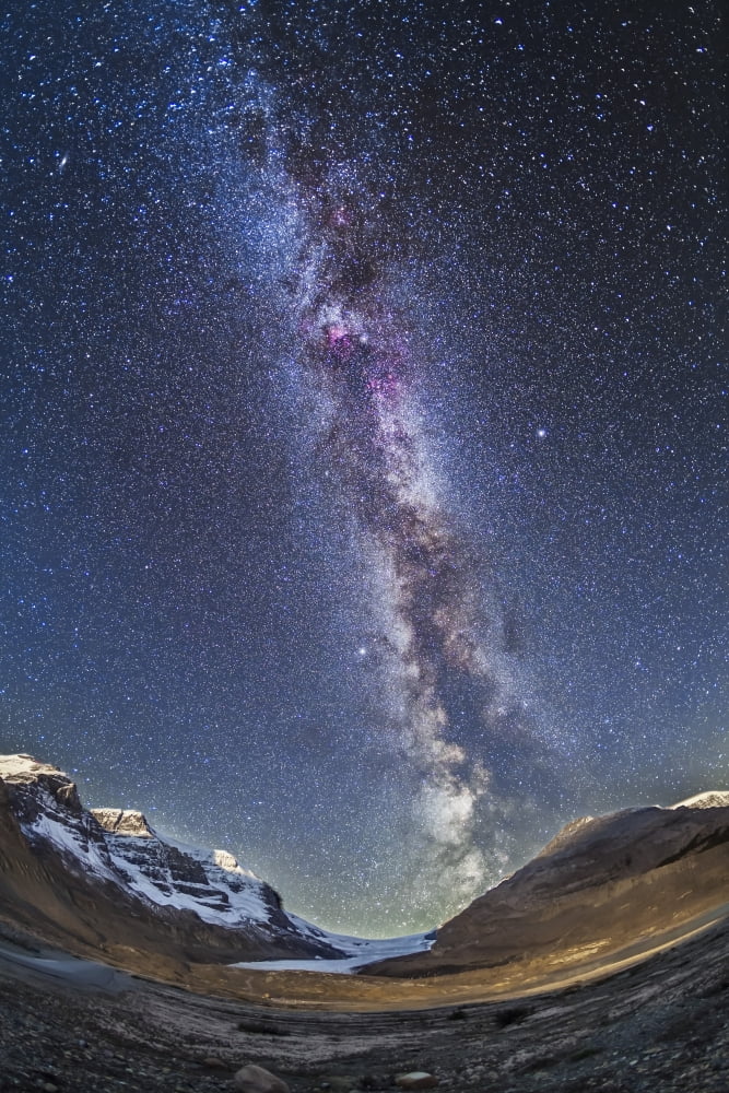 Milky Way over the Columbia Icefields in Jasper National Park Canada Canvas Art - Alan DyerStocktrek Images (23 x 34)