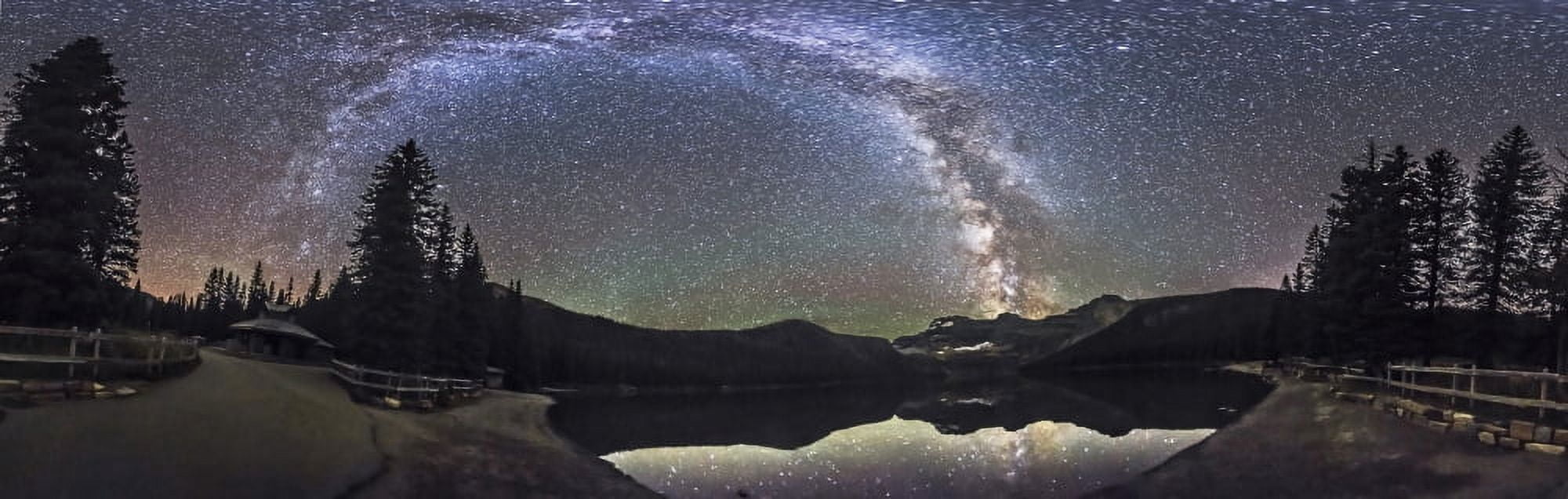Milky Way panorama at Cameron Lake Alberta Canada Canvas Art - Alan DyerStocktrek Images (50 x 16)