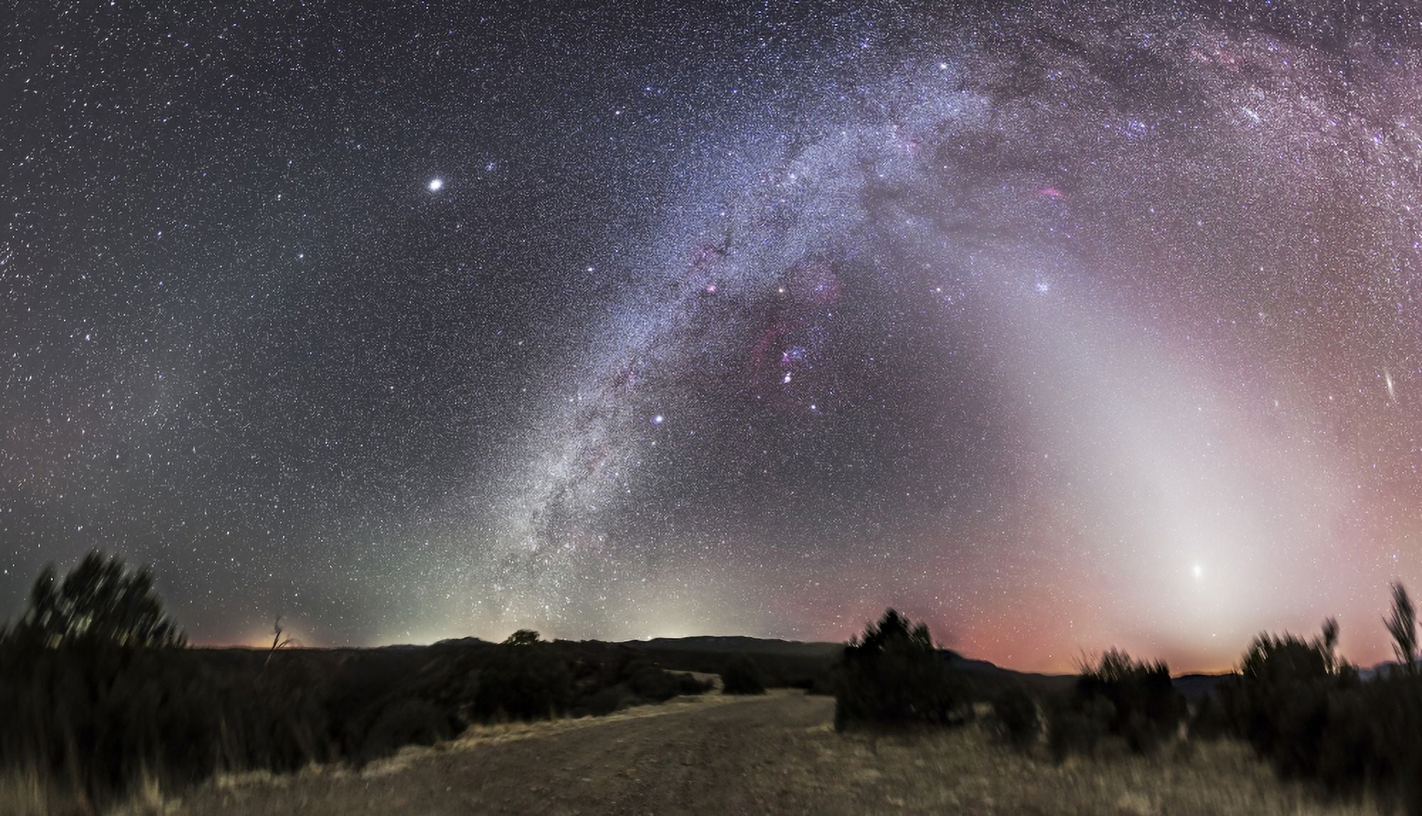 Milky Way zodiacal light and other celestial objects from summit of Gila National Wilderness New Mexico Canvas Art - Alan DyerStocktrek Images (19 x 11)
