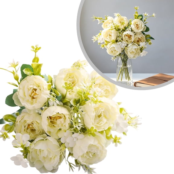 Milky White Artificial Peony Bouquet Lifelike No Fade Flowers for Wedding Table Centerpiece Decor, by Bradem