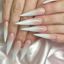 Milky White Pink Gradient Long Drop Shape Fake Nail Patch