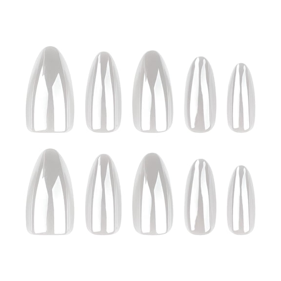Milky White Solid Color Press on Nails, Medium Almond Glossy False Nails, Daily Wear, 10 Count