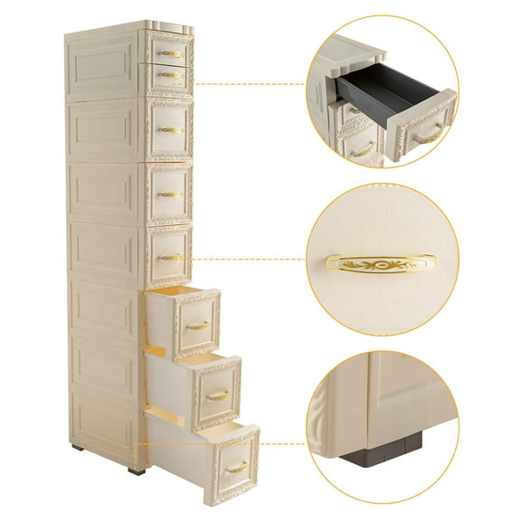 Milky-white Floor Cabinet Features With Eight Drawers For Categorize Items