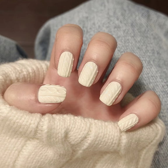 Milky white solid color 3D manicure fake nail short European square wearing nail autumn and winter advanced nail patch wholesale