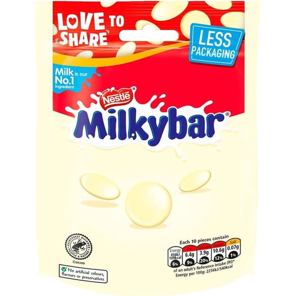 Milkybar White Chocolate Giant Buttons Sharing Bag 94g, Imported from Britain