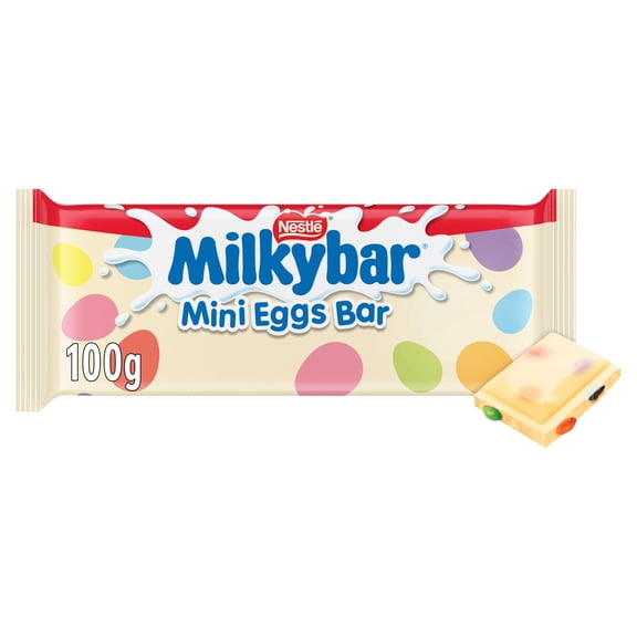 Milkybar Mini Eggs Easter White Chocolate Sharing Bar 100g, Imported from Britain
