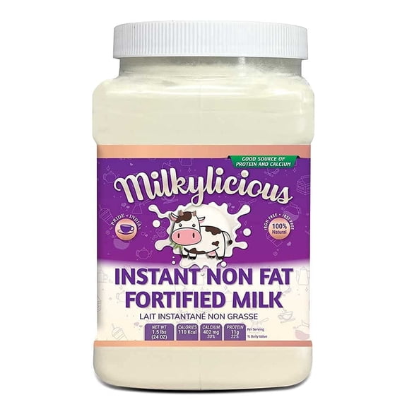 Milkylicious Instant Fortified Non-Fat Dry Milk Powder  1 lbs (16 oz) Jar - Made in USA for Fuss-Free Nutrition Intake | Enriched with Vitamin D, Calcium & Protein | Dietary supplement for all ages