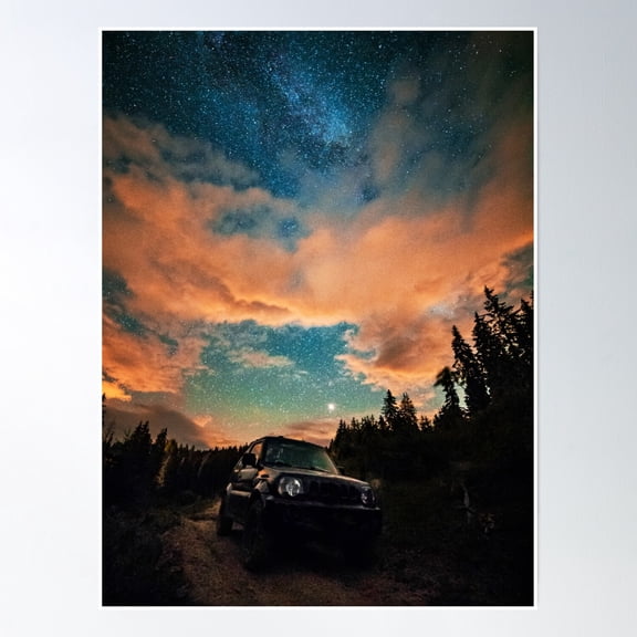 Milkyway And Jimny Car At Night Poster Wall Art, Modern Wall Decor, 12x18 UNFRAMED