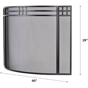 Modern Ember Mill Creek Black Mesh Fireplace Screen 3-Panel Steel