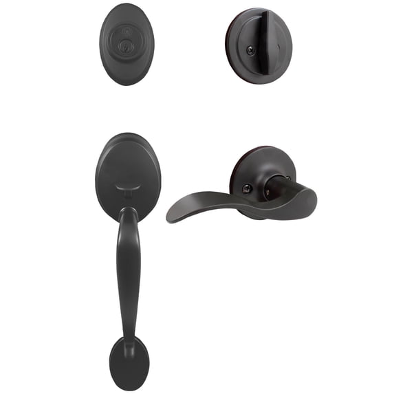 Mill Creek Handleset with Beaverton Lever, SC Keyway, Clear Pack, Matte Black by Stone Harbor Hardware