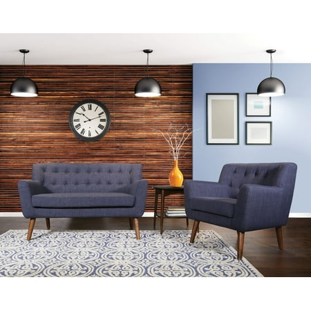 OSP Home Furnishings - Mill Lane Chair and Loveseat Set in Fabric with Coffee Finish Legs K/D 2/CTN - Navy