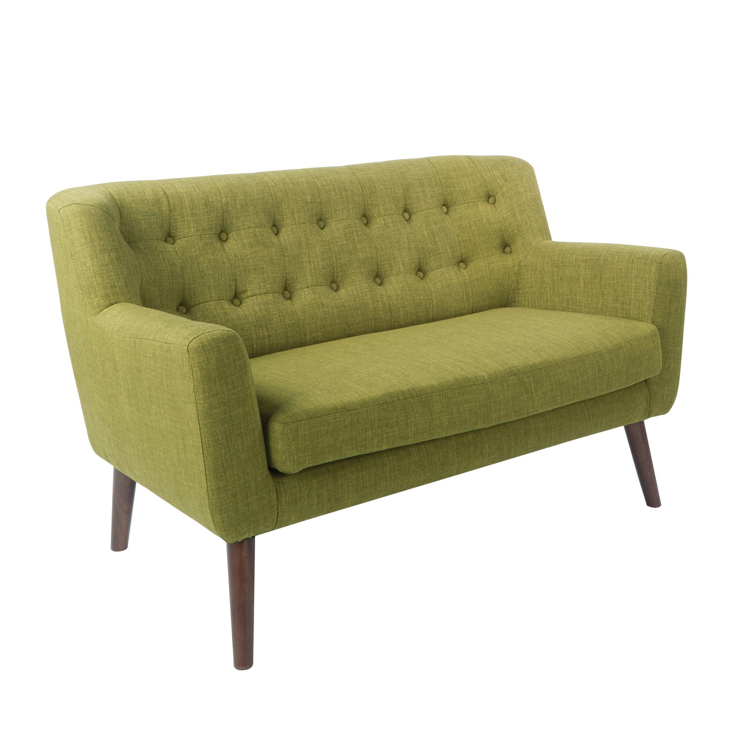 Mill Lane Green Fabric Mid-Century Modern Loveseat with Wooden Legs