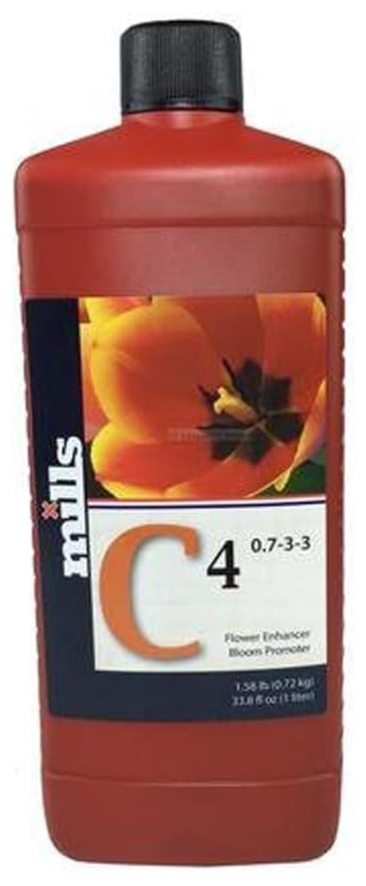 Mill Nutrients C4 Plant Growth Stimulator - 1 Liter | Bloom Booster, Increased Yields, Oil & Sugar Production, Fruit Set, Dense Flowers for Hydroponics & Soil