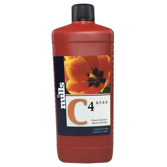 Mill Nutrients C4 Plant Growth Stimulator - 1 Liter | Bloom Booster, Increased Yields, Oil & Sugar Production, Fruit Set, Dense Flowers for Hydroponics & Soil