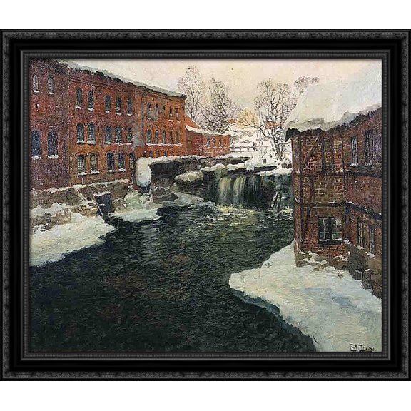 Mill Scene 34x28 Large Black Ornate Wood Framed Canvas Art by Frits Thaulow