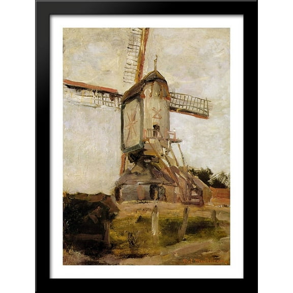 Mill of Heeswijk Sun 28x38 Large Black Wood Framed Print Art by Piet Mondrian