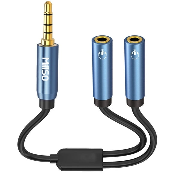 MillSO Headset Splitter for 2 TRRS Headphones or Microphones, 3.5mm 4-Pole Male to 2 Dual Female Audio Splitter Jack Adapter - 1 ft