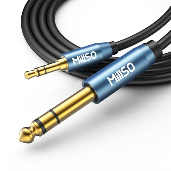 MillSO TRS 6.35mm (1/4 inch) Male to 3.5mm (1/8 inch) Male Stereo Audio Adapter Cable for Guitar Amp, Piano, Phones, Laptop, Headphones, Home Theater Device, Metal Housing, 8 ft
