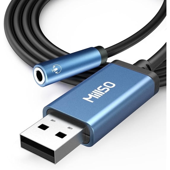 MillSO USB to 3.5mm Audio Adapter, Sapphire Blue TRRS USB to Aux External Stereo Sound Card for Headphones, Speakers, PS4, PC, Laptop, 3ft