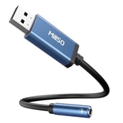 MillSO USB To 3.5mm Audio Jack Adapter, Sapphire Blue TRRS USB to Aux External Stereo Sound Card for Headphone, Speaker, PS4/5, PC, Laptop, 1 feet