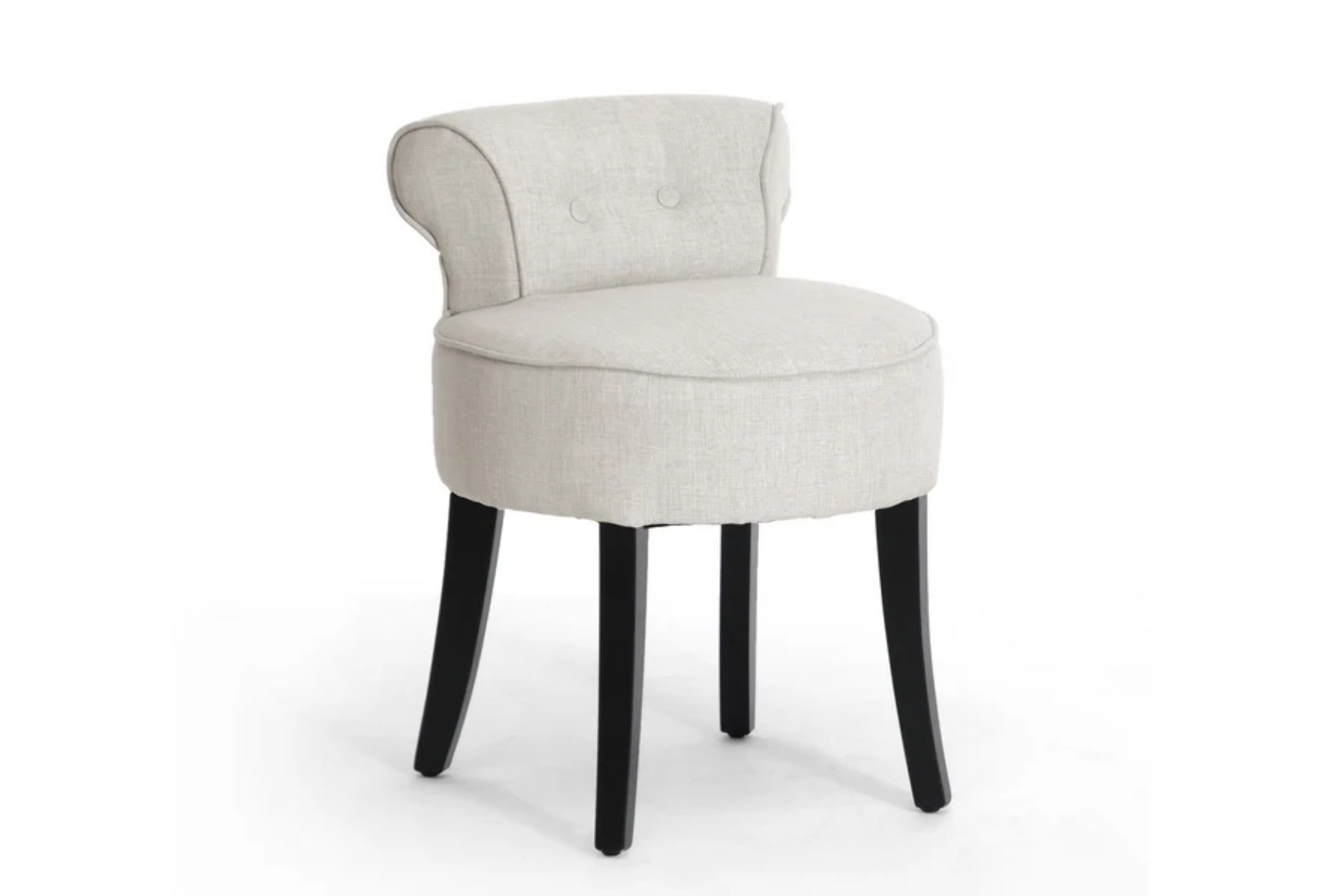 Millani Beige Linen Modern Lounge Stool with Black Birch Legs