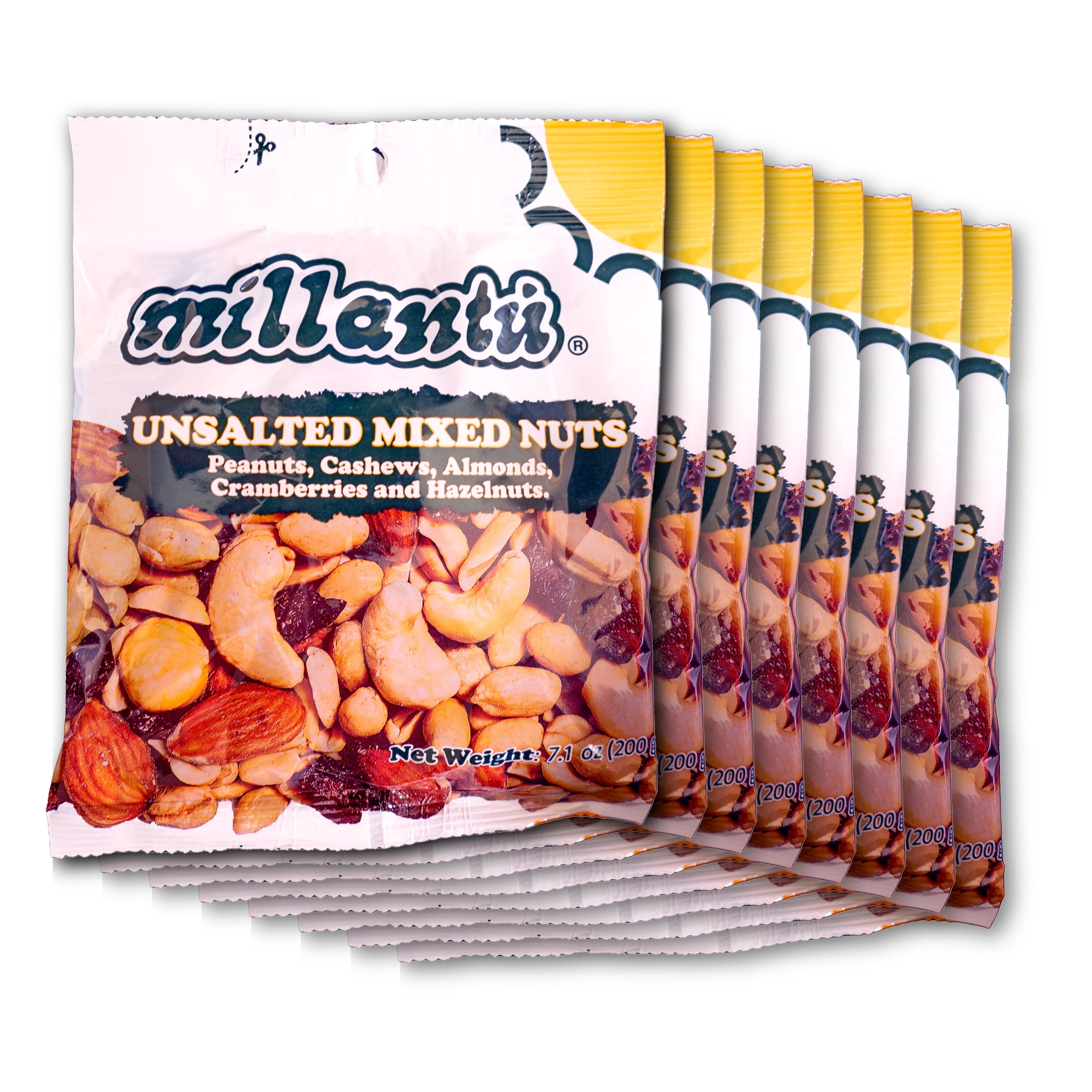 Millantu Premiun Unsalted Mixed Nuts, 7.1 Oz, Mixed of 5 Types of Nuts, (Pack of 8)