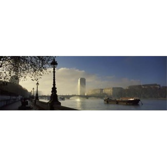 Millbank Tower during fog Lambeth Thames River London England 2011 Poster Print by - 36 x 12
