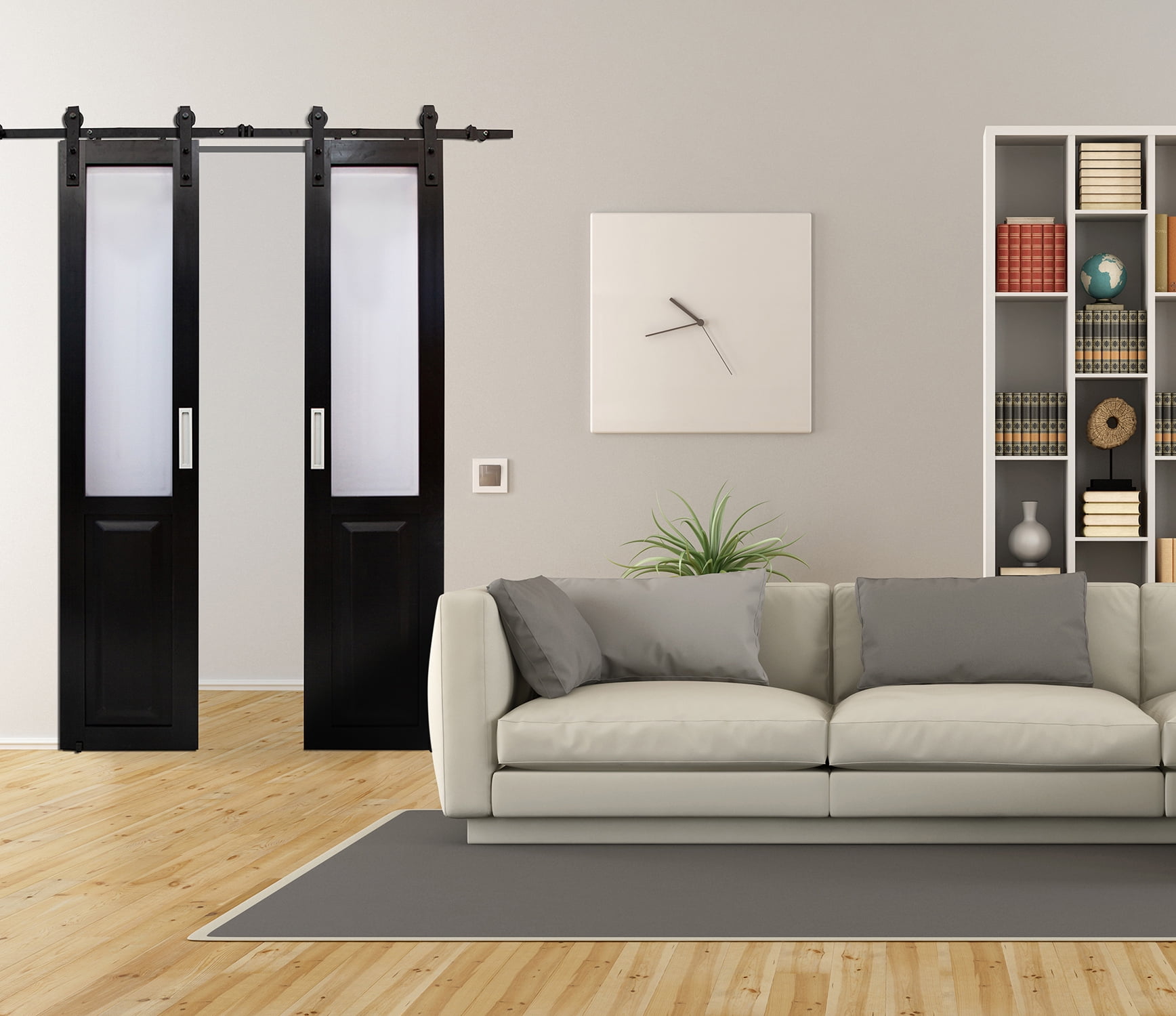 84'' Black Vinyl Barn Door with Frosted Panels