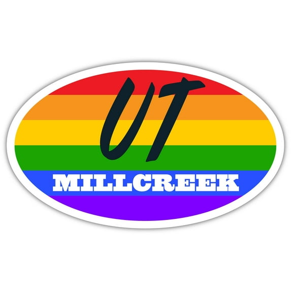 Millcreek UT Utah Salt Lake County Rainbow Pride Flag 6 Stripes Pride Flag Euro Decal Bumper Sticker 3M Vinyl 3" x 5"