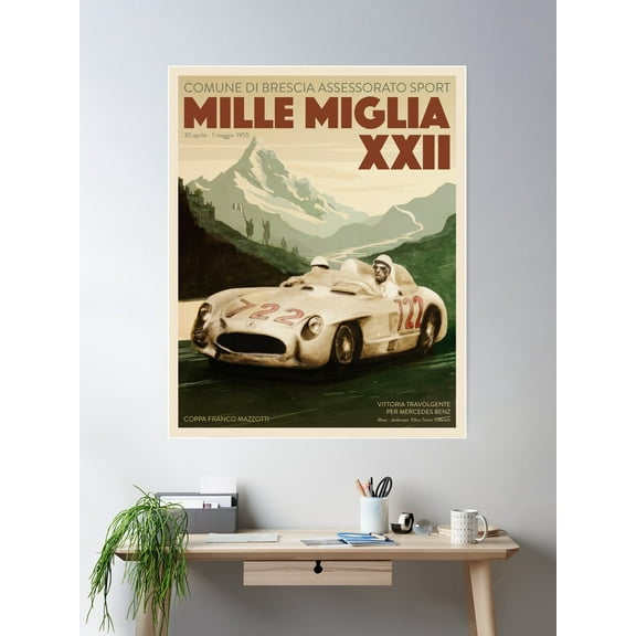 Mille Miglia 1955 Poster Wall Art, Modern Wall Decor For Living Room Bedroom, 8x12 UNFRAMED