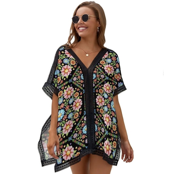 Millefiori Floral Flower Crown Women's Swimsuit Coverup Summer Beach Cover Up Bathing Suit Dress